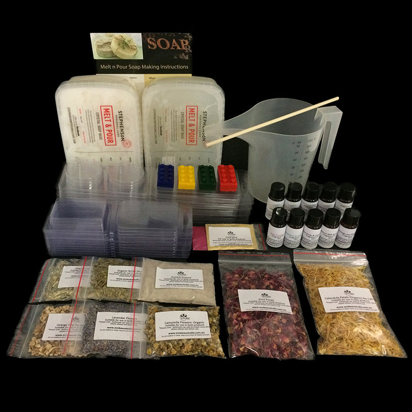 Massive soap making kit for beginners inc colour, mica, molds & botanicals - Evoke Australia